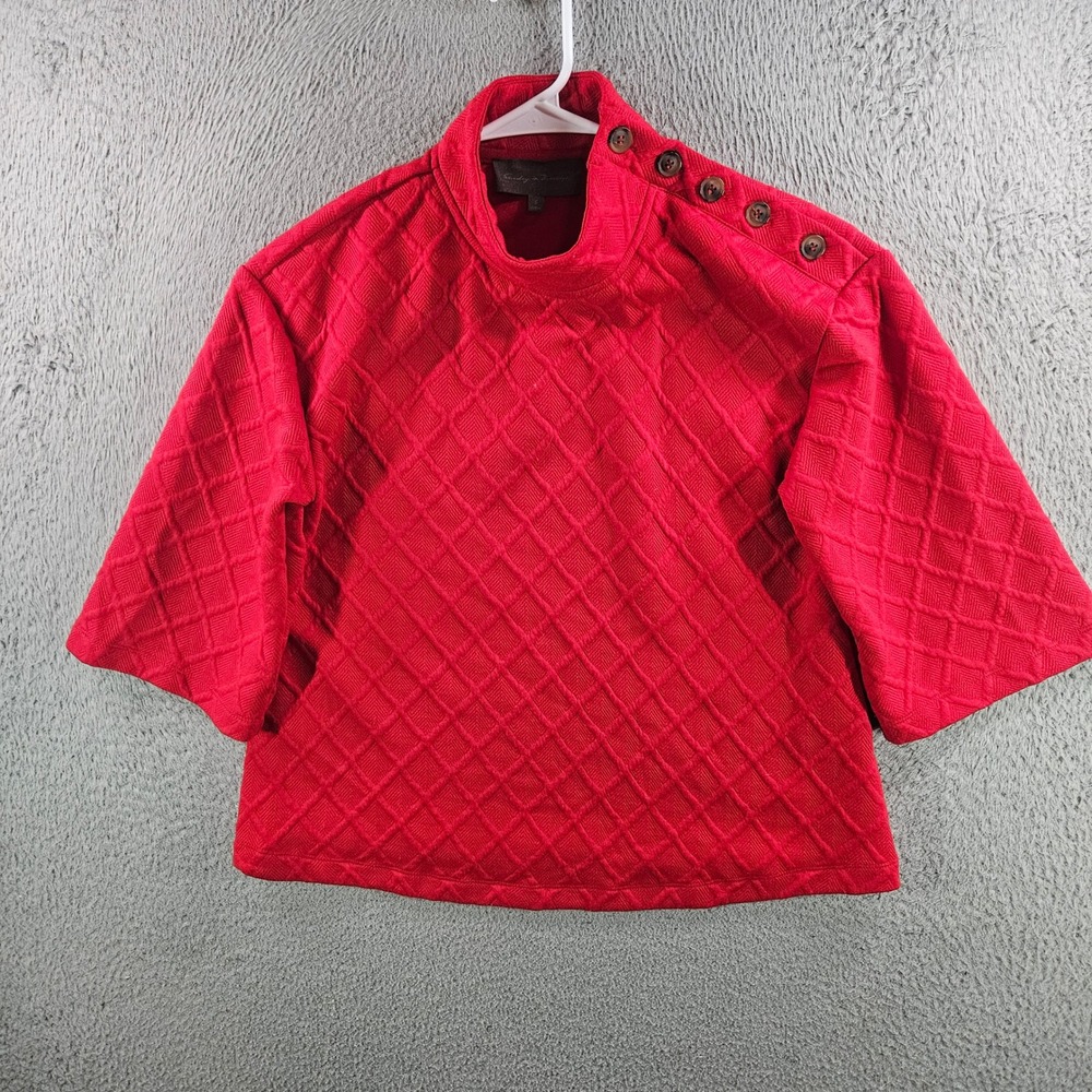 Sunday in Brooklyn Red Quilted Mock Neck Button Shoulder Top Small Womens